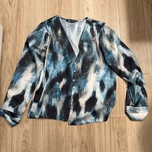 Zara Blue and Black Blouse Elegant Top